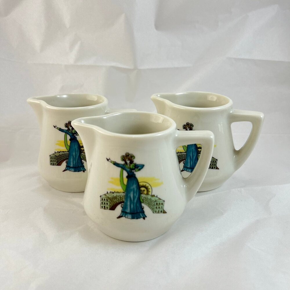 Lot of 3 Vintage Syracuse China Jester Opera Sunrise Singing Coffee Pitcher Crea
